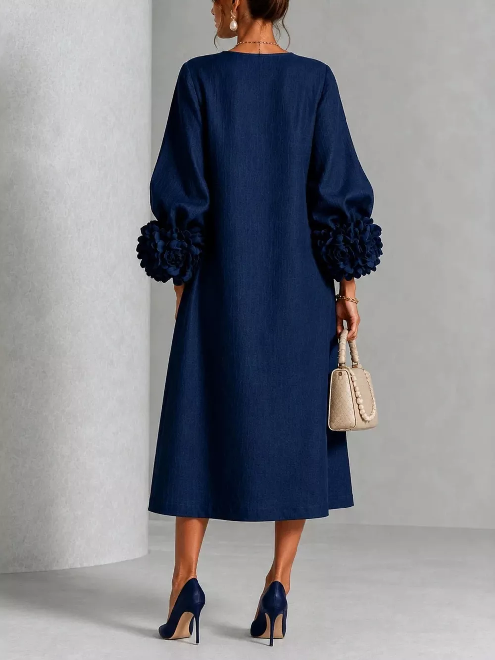 3D Floral Round Neck Midi Dress, image 16