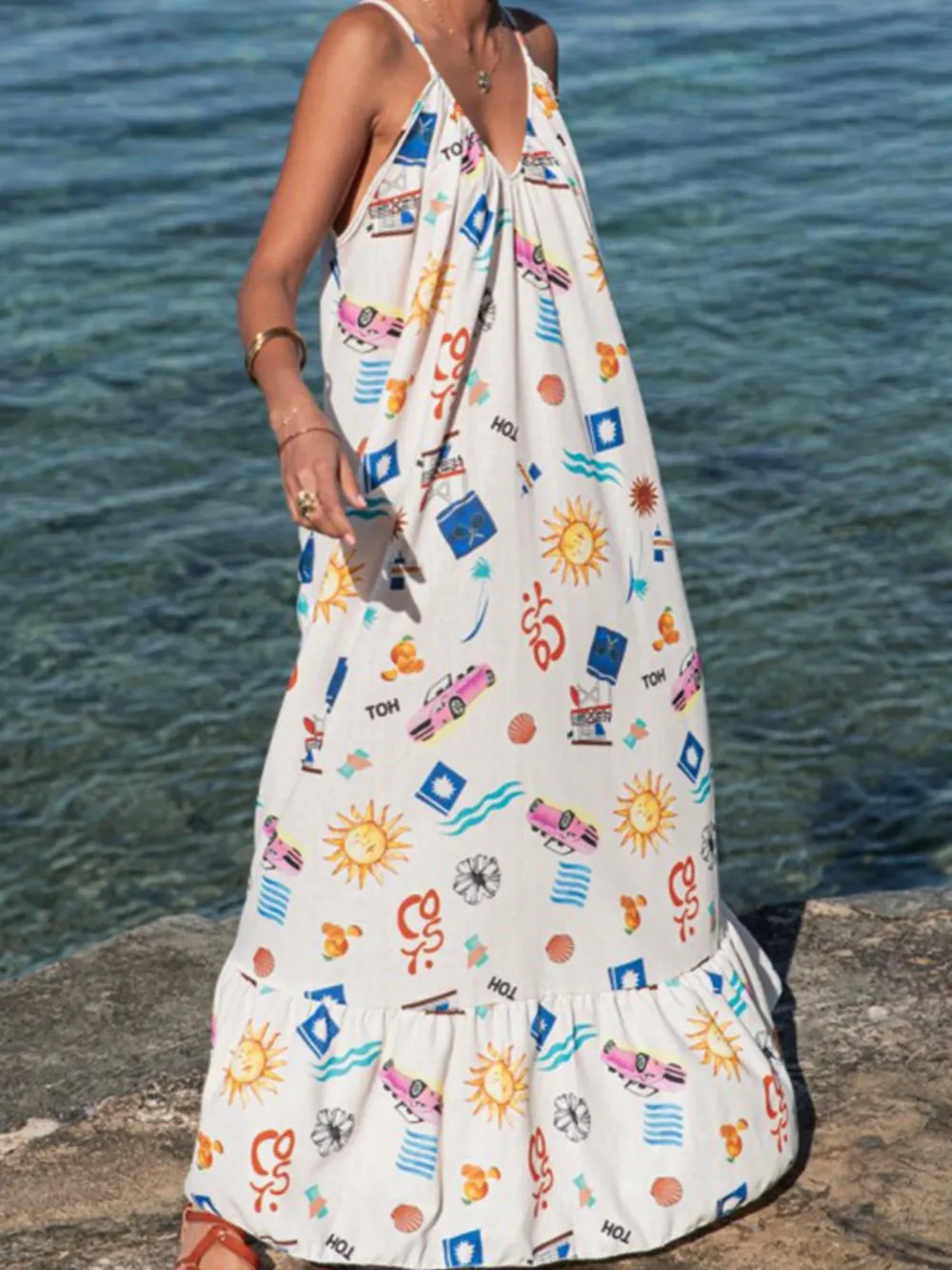 Printed V-neck Summer Maxi Dress, image 4