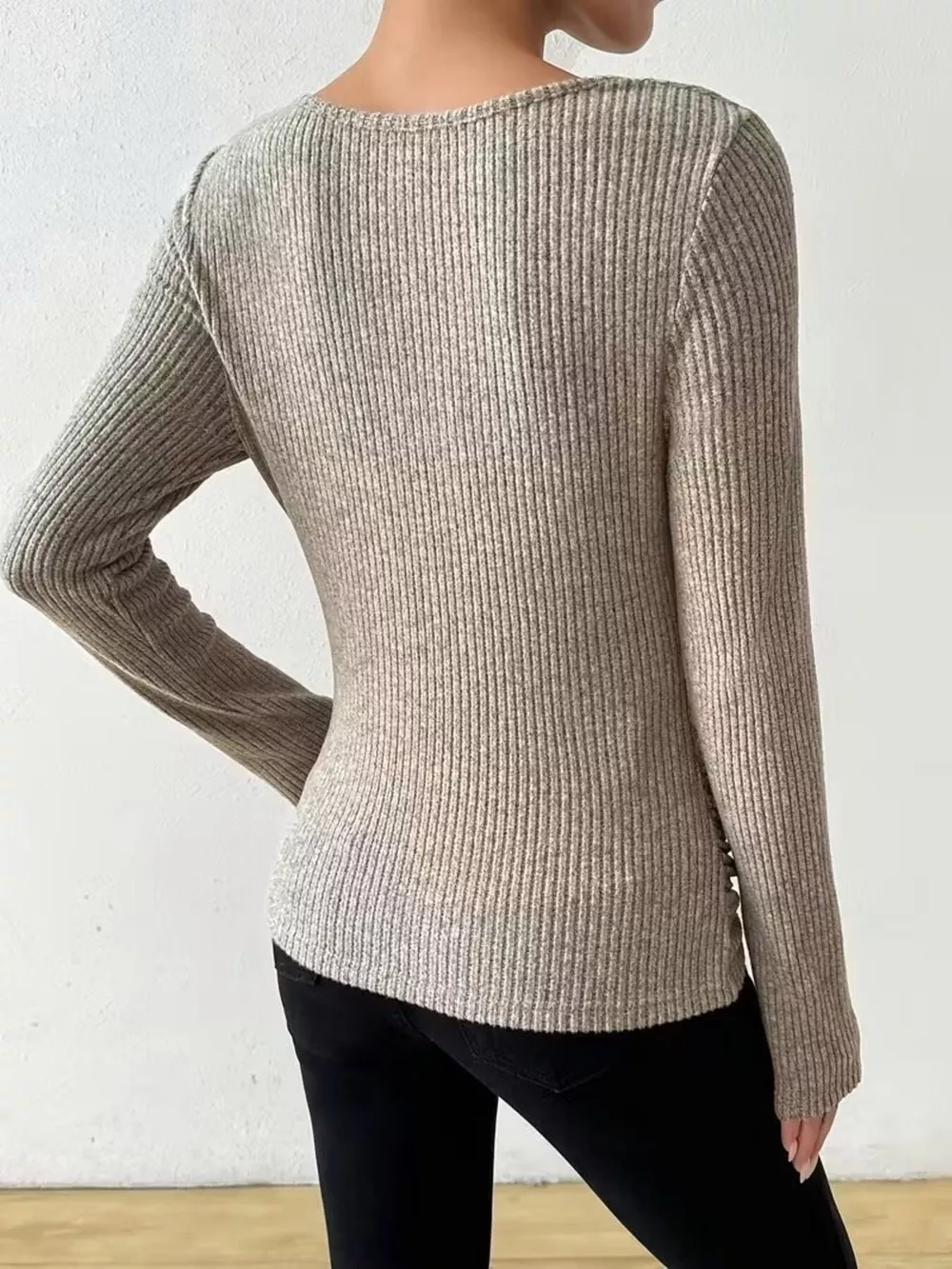 Cowl Neck Ribbed Knit Top, image 3