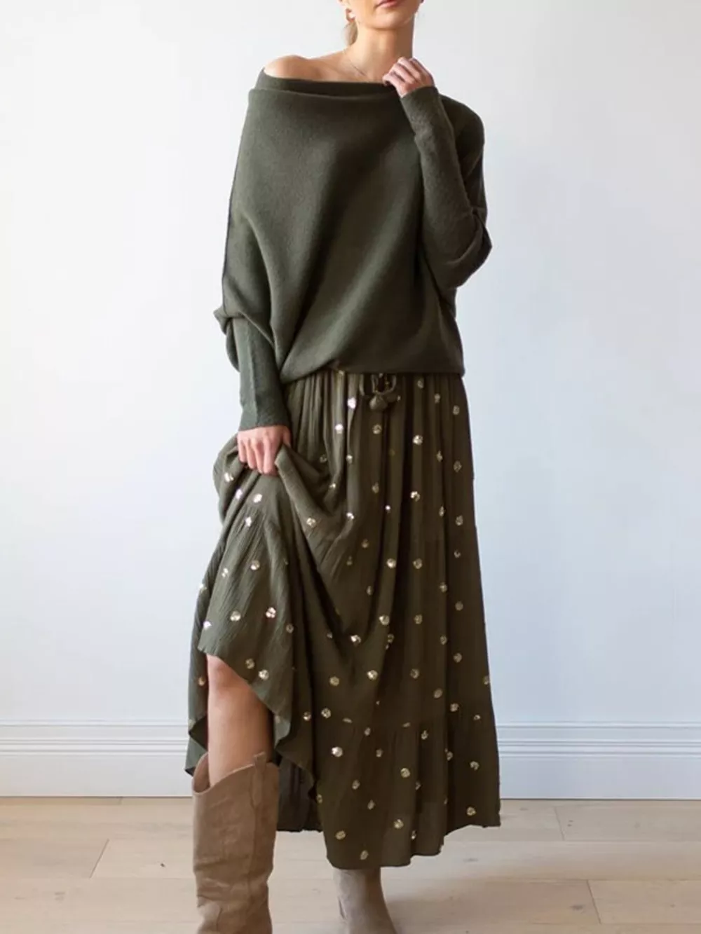 Boat Neck Long Sleeve Sweater, image 16
