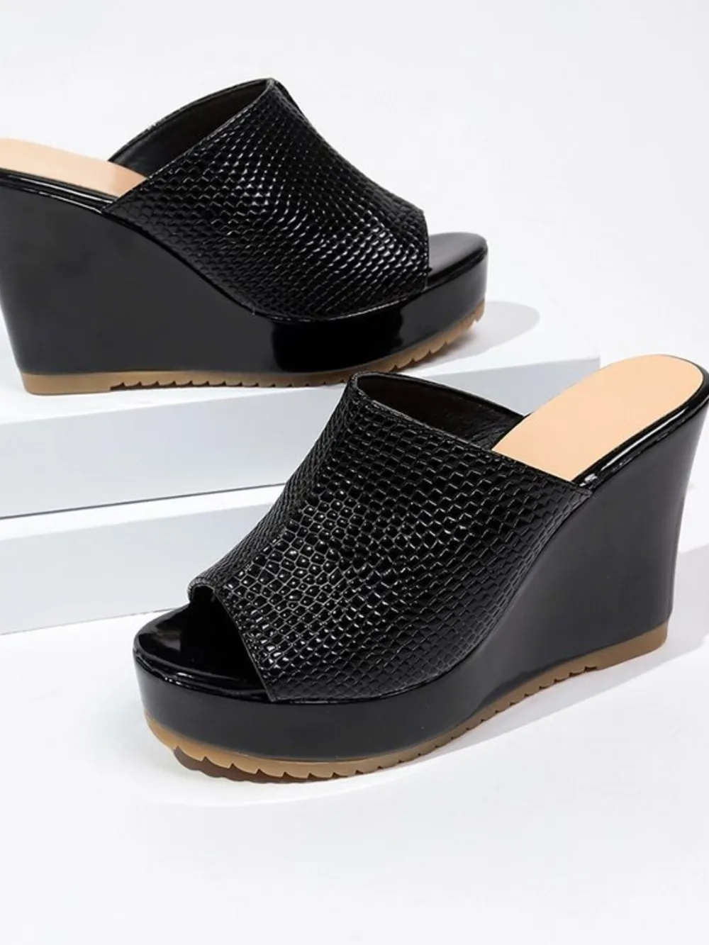 Textured Wedge Platform Sandals