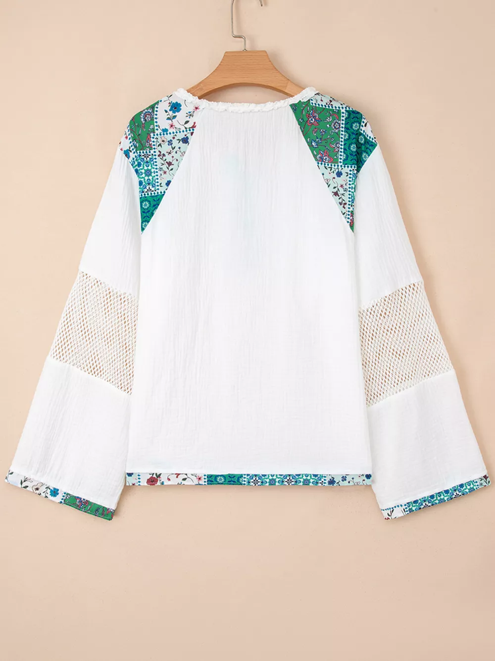 Mesh Patched Color Block Half Button Blouse, image 4