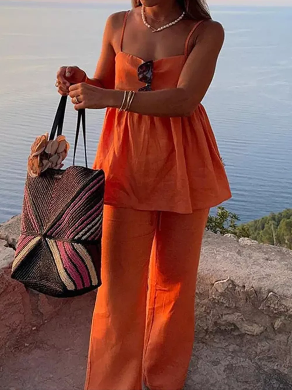 Square Neck Cami and Wide Leg Pants Set, image 3