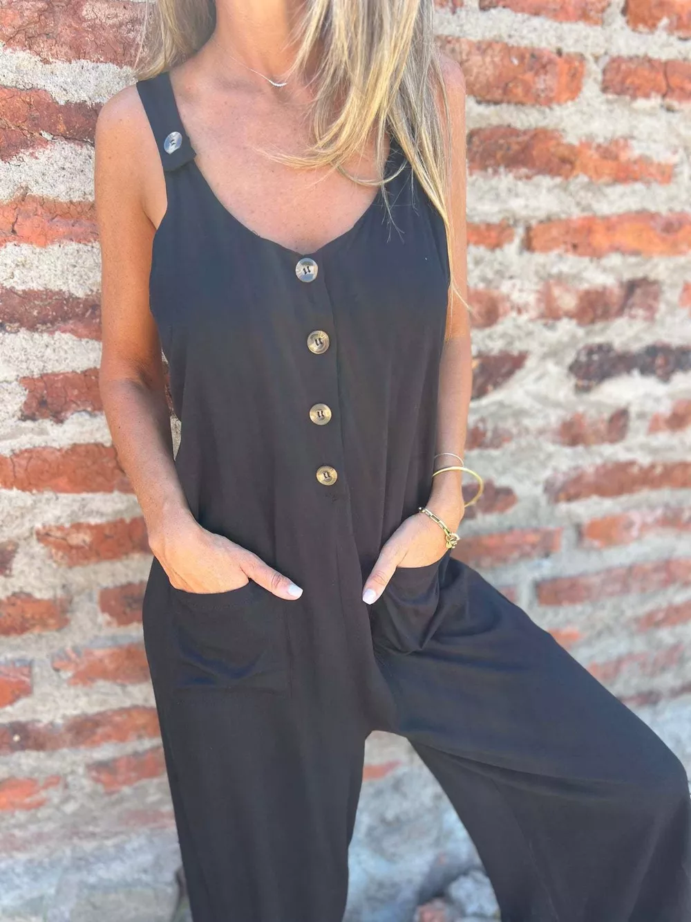 Full Size Button-Front Wide Leg Jumpsuit Plus Size