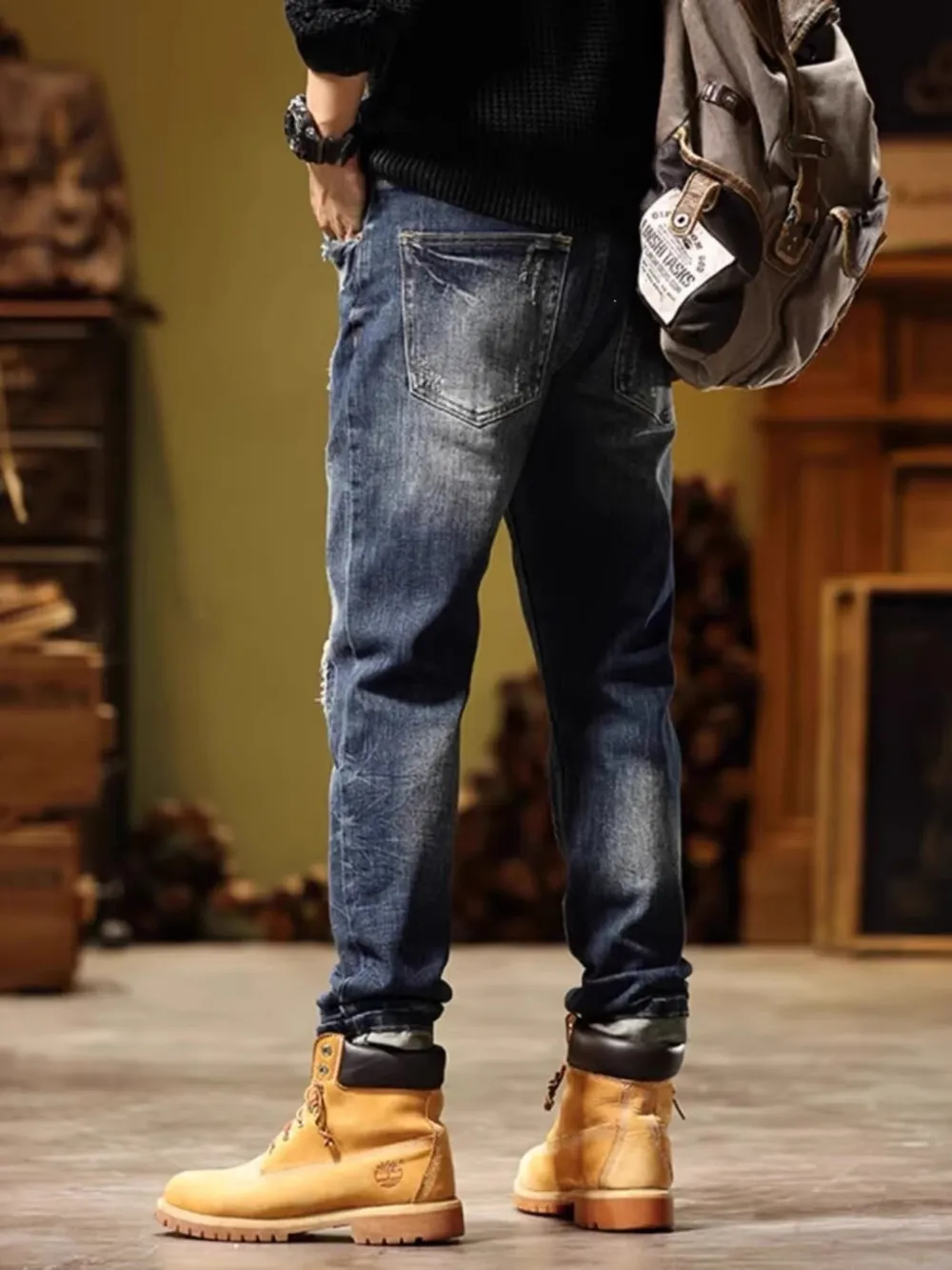 Men's Full Size Distressed Wash Slim Fit Jeans Plus Size, image 4