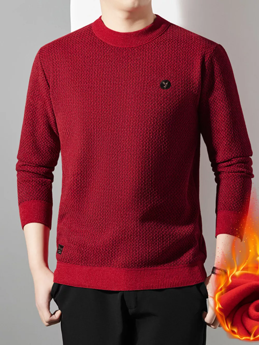 Men's Plus Size Textured Knit Mock Neck Sweater, image 8