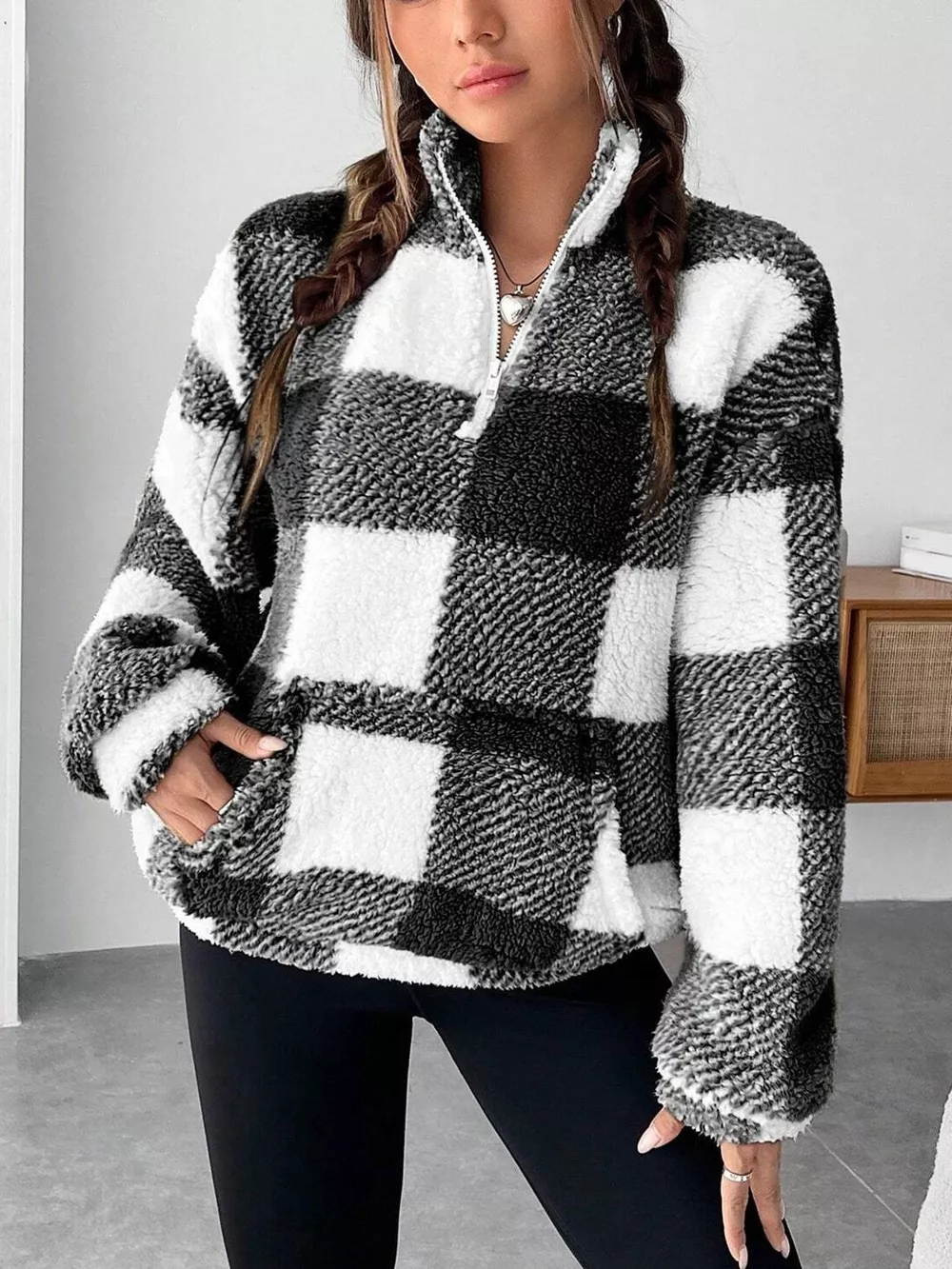 Full Size Plaid Sherpa Long Sleeve Sweatshirt Plus Size, image 6