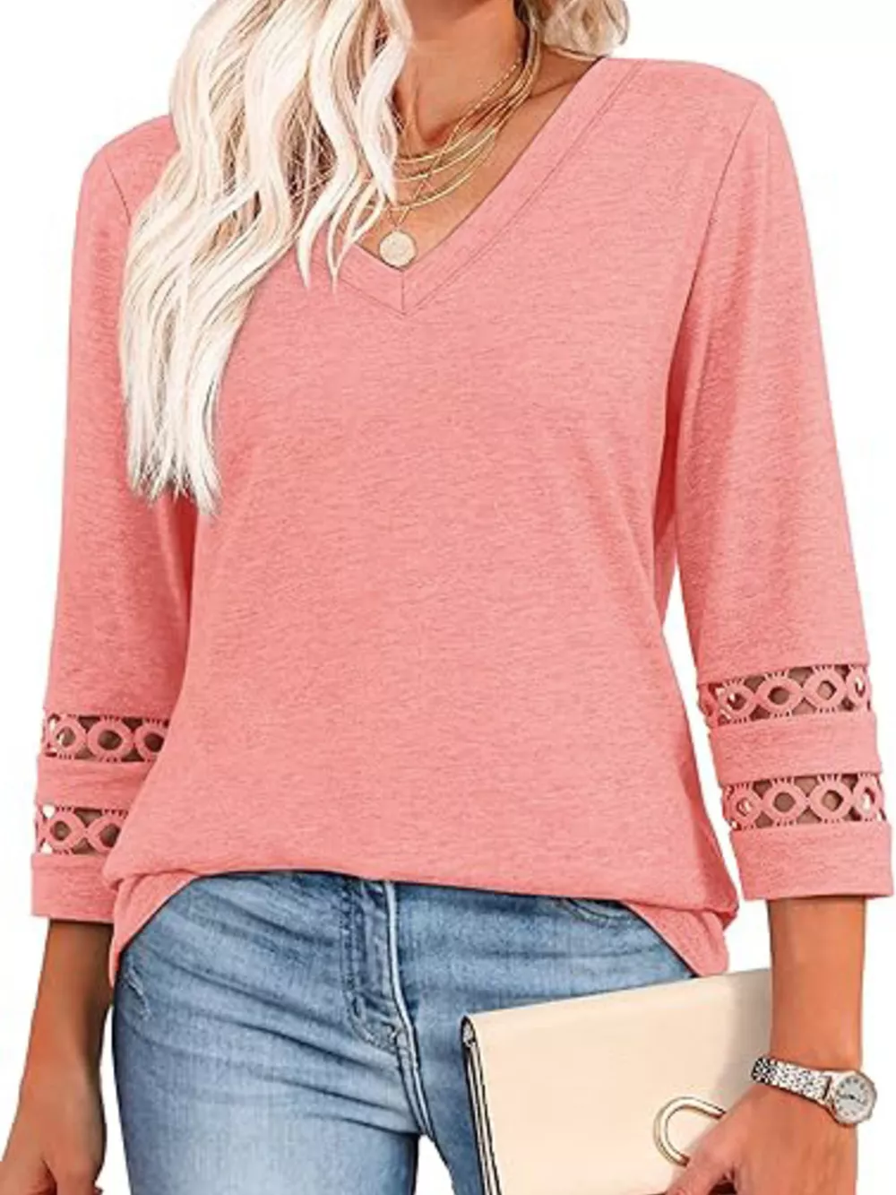 V-Neck Cutout 3/4 Sleeve T-Shirt, image 13