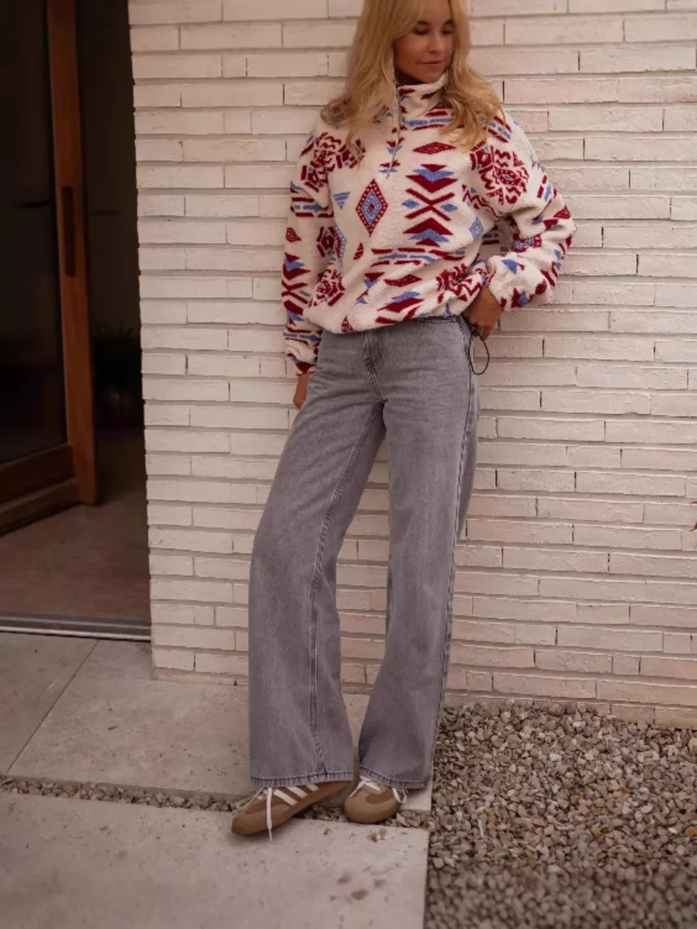 Geometric Pattern Fleece Sweatshirt, image 5