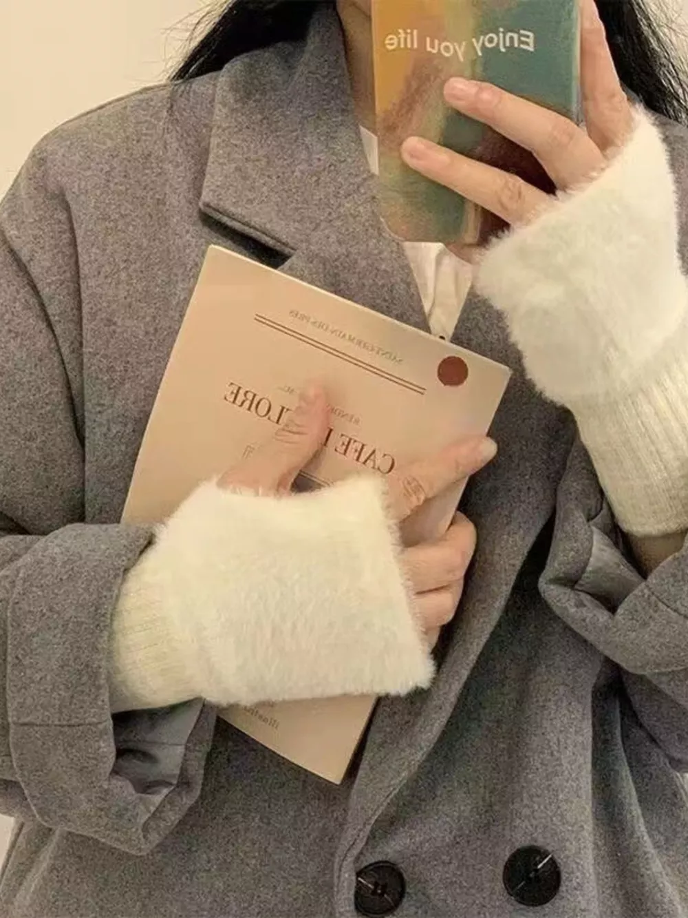 Fuzzy Cuff Fingerless Gloves, image 3