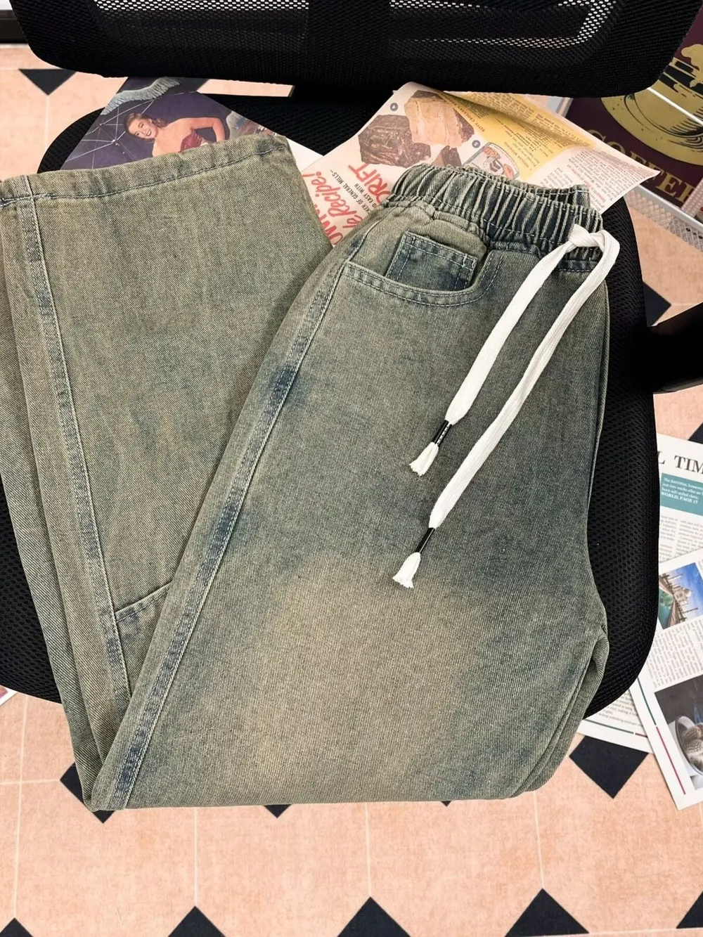 Men's Plus Size Drawstring Wide Leg Jeans, image 3