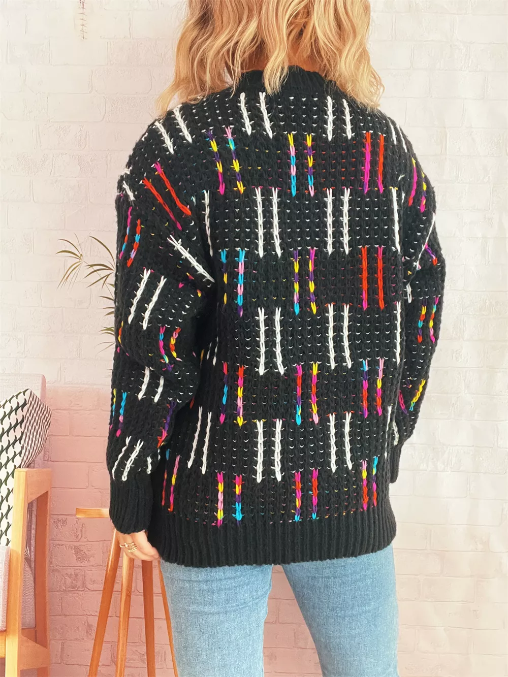 Colorful Round Neck Long Sleeve Sweater, image 16
