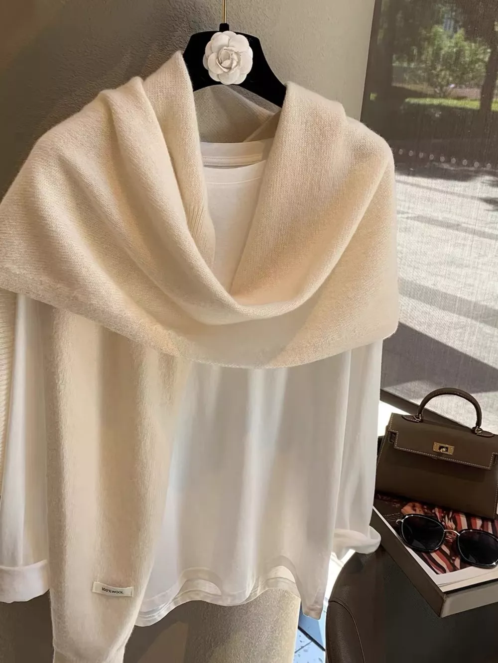 Wool Knitted Asymmetrical Shawl, image 5