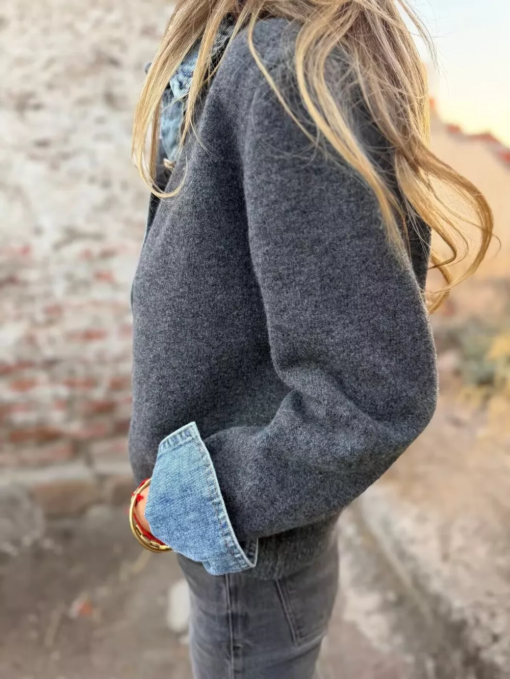 Contrast Denim Trimmed Sweater Cardigan, image 5