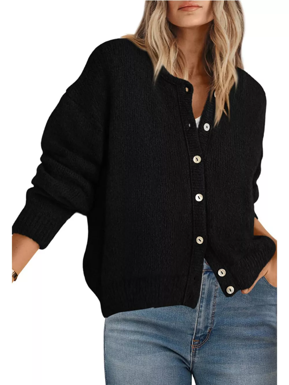 Button-Down Dropped Shoulder Cardigan