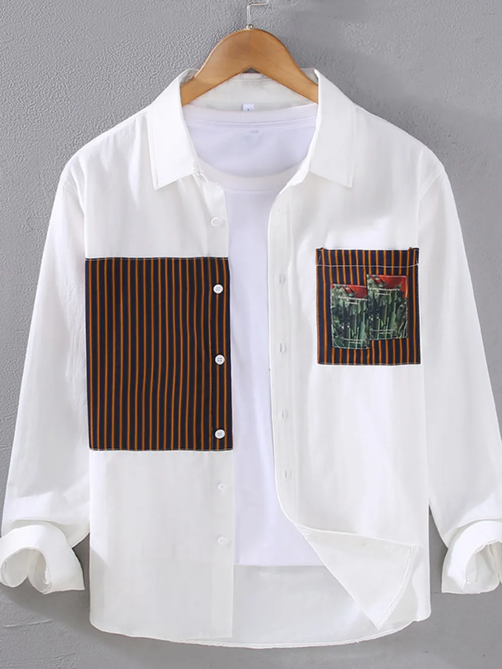 Men's Plus Size Striped Button Up Long Sleeve Shirt, image 2