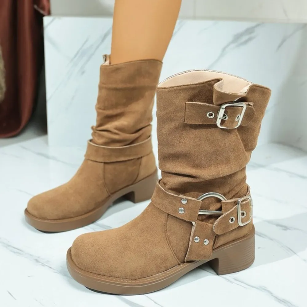 Round Toe Block Heels Boots, image 4