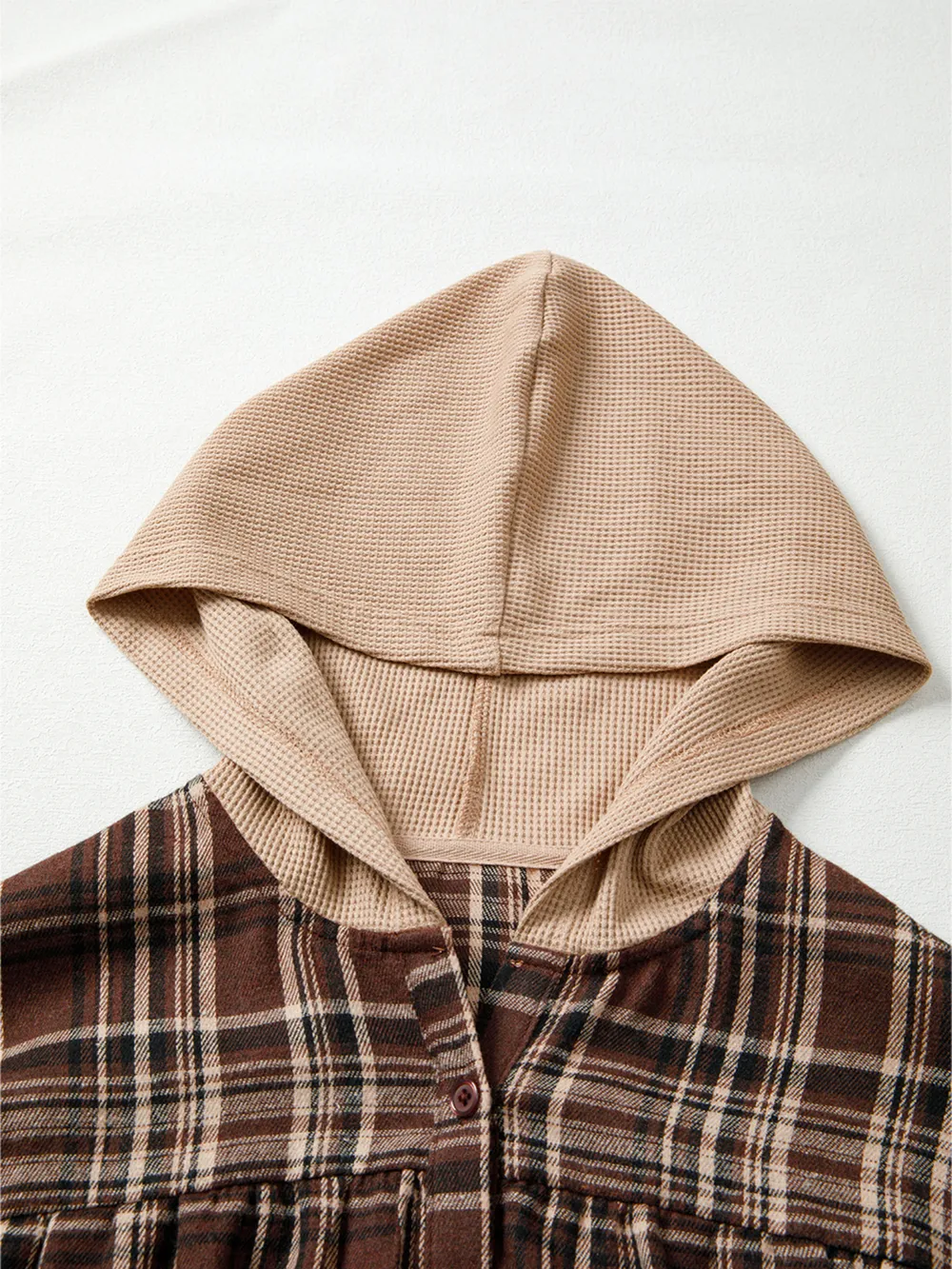 Plaid Patchwork Long Sleeve Hooded Top, image 2