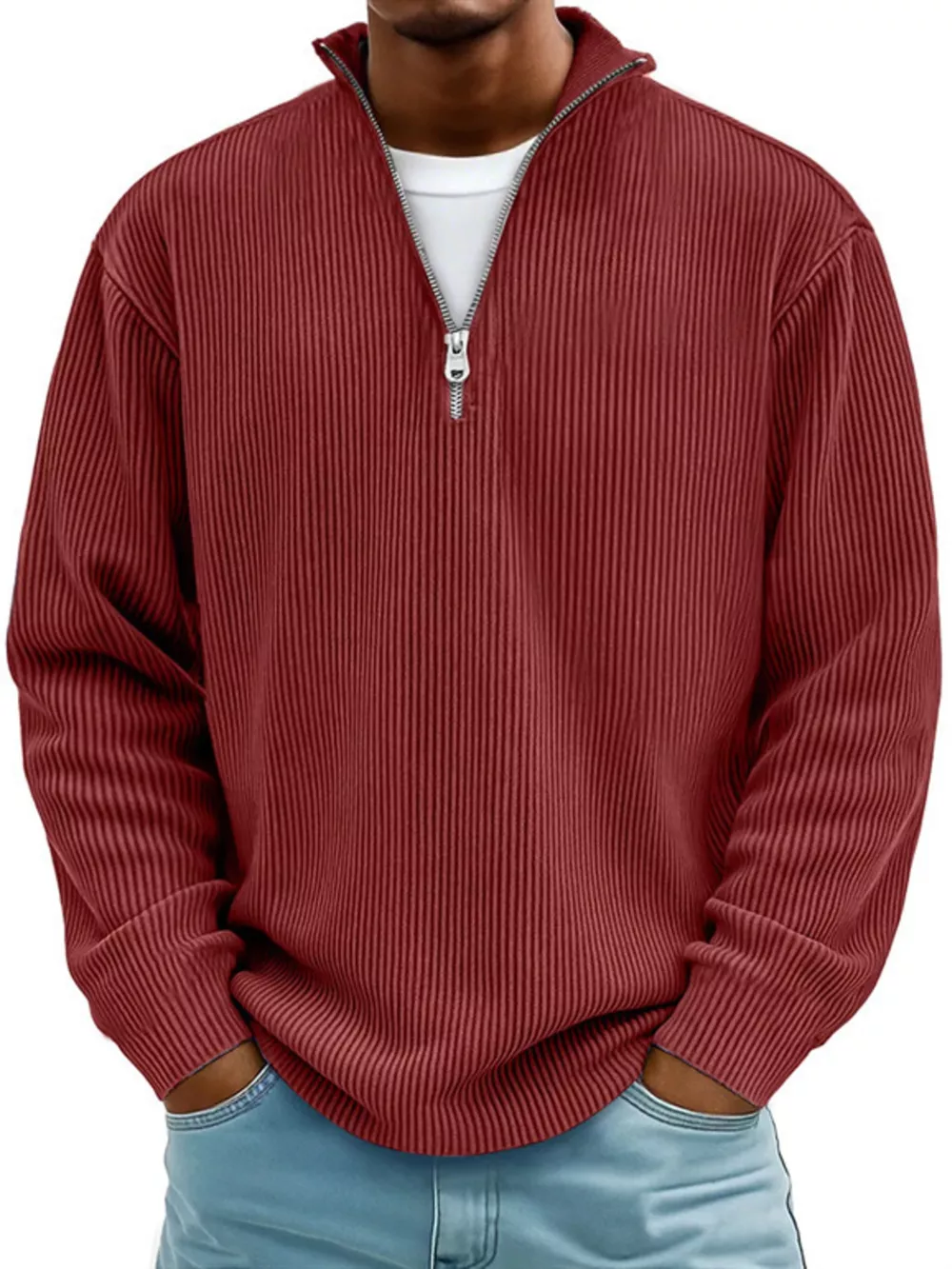 Men's Full Size Corduroy Quarter Zip Pullover Sweatshirt Plus Size, image 4