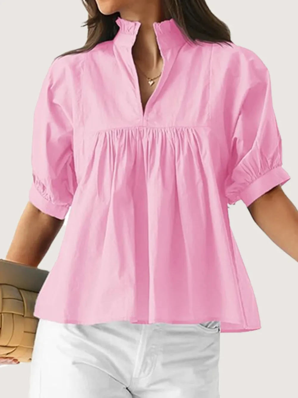 Notched Puff Sleeve Blouse, image 7