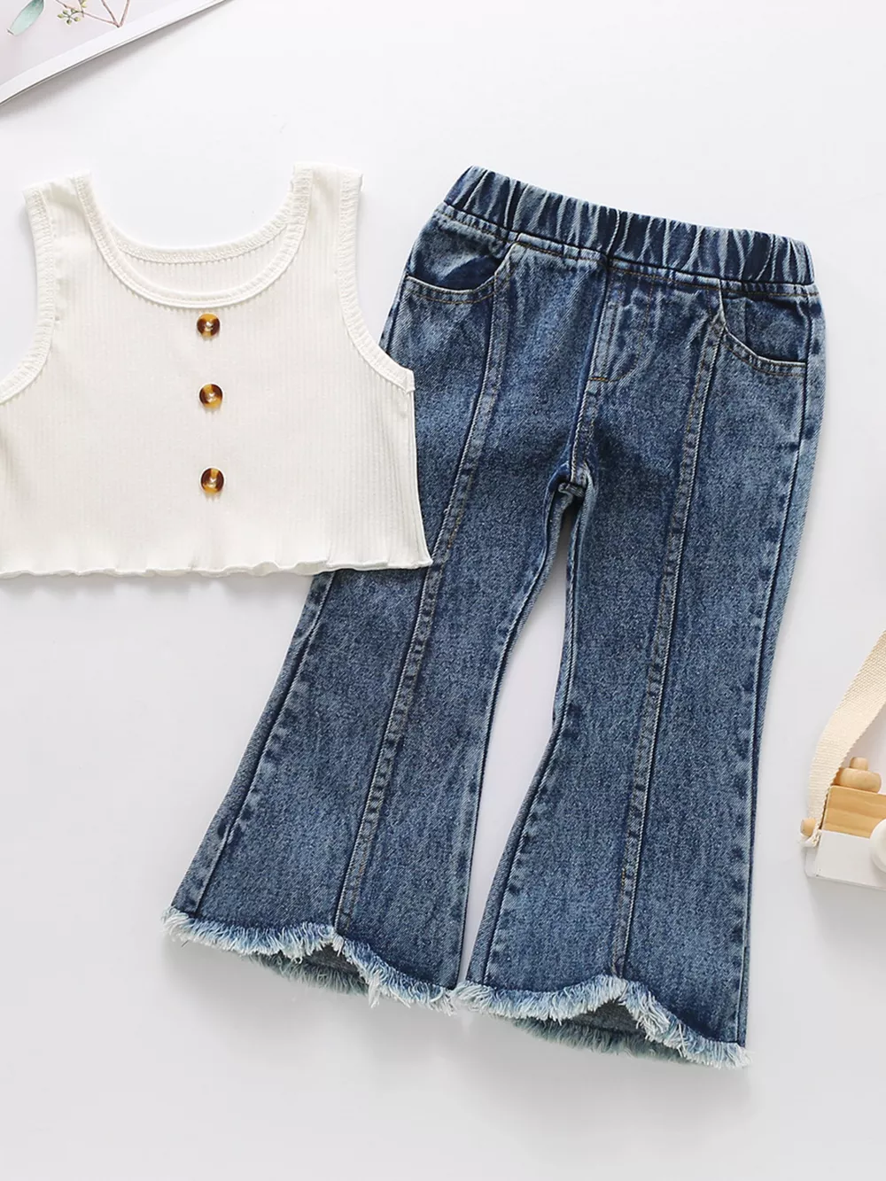 Children's Ribbed Tank Top and Flare Jeans Set