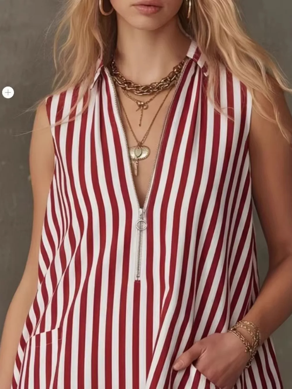 Striped Zipper Neck Ruffle Hem Dress, image 4