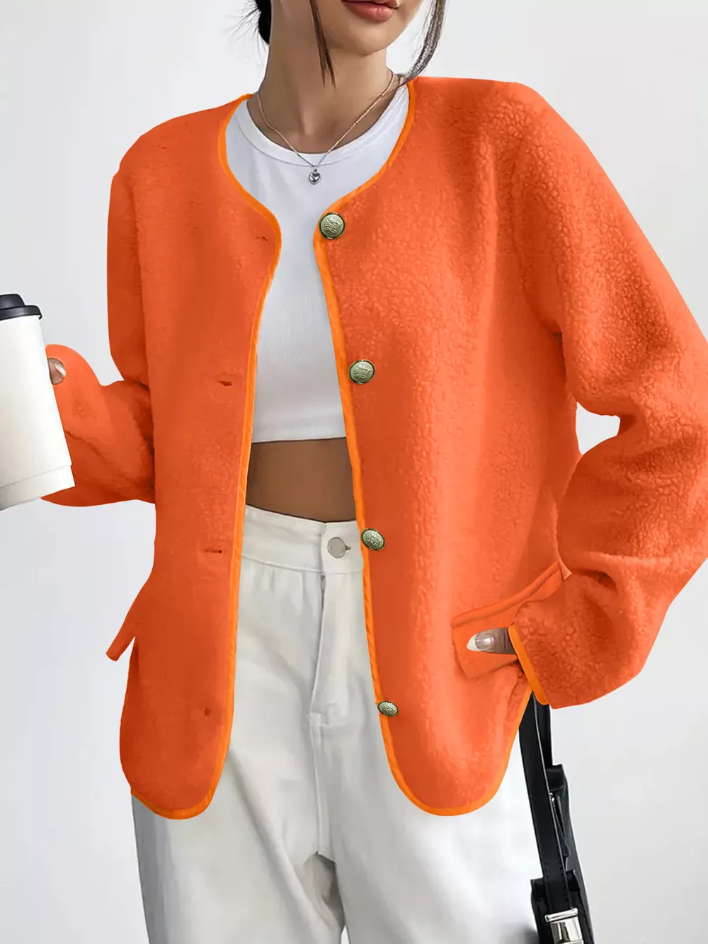 Full Size Textured Button-Up Fleece Outerwear Plus Size, image 17