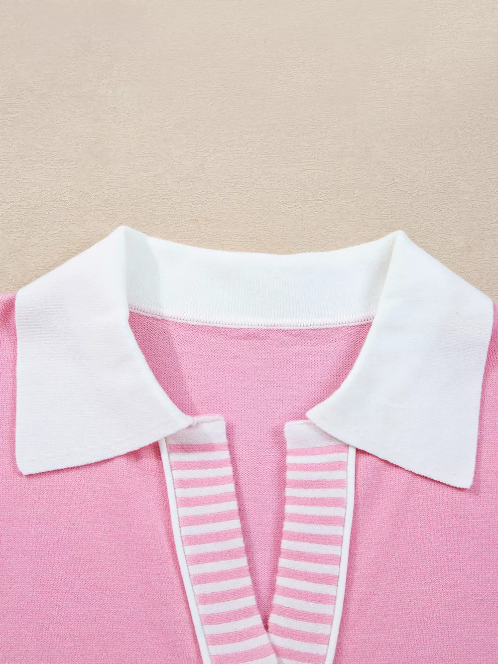 Contrasting Polo Collar Color Block Knit Drop Shoulder Sweater, image 3