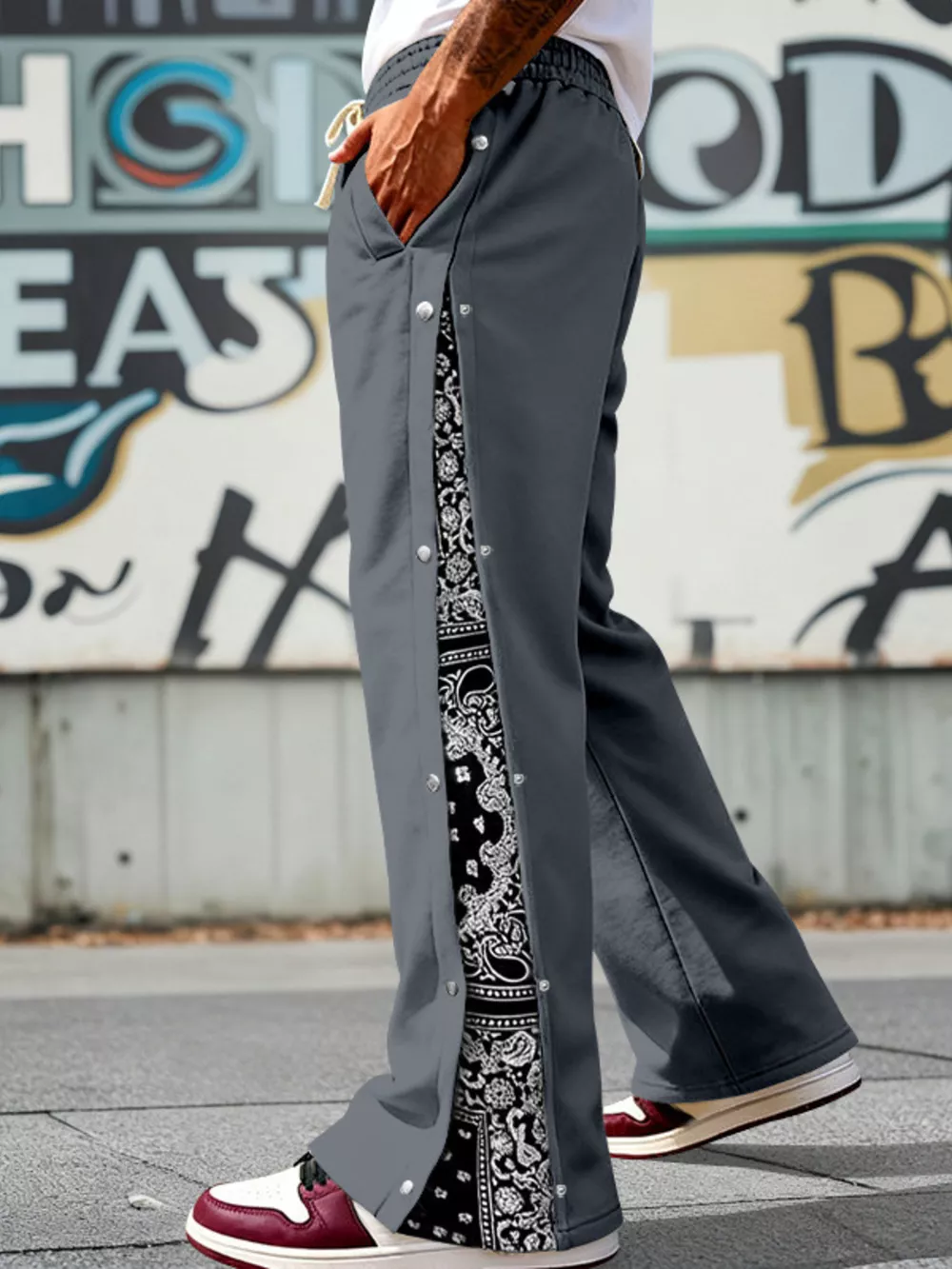 Men's Full Size Side Snap Wide Leg Pants Plus Size, image 8