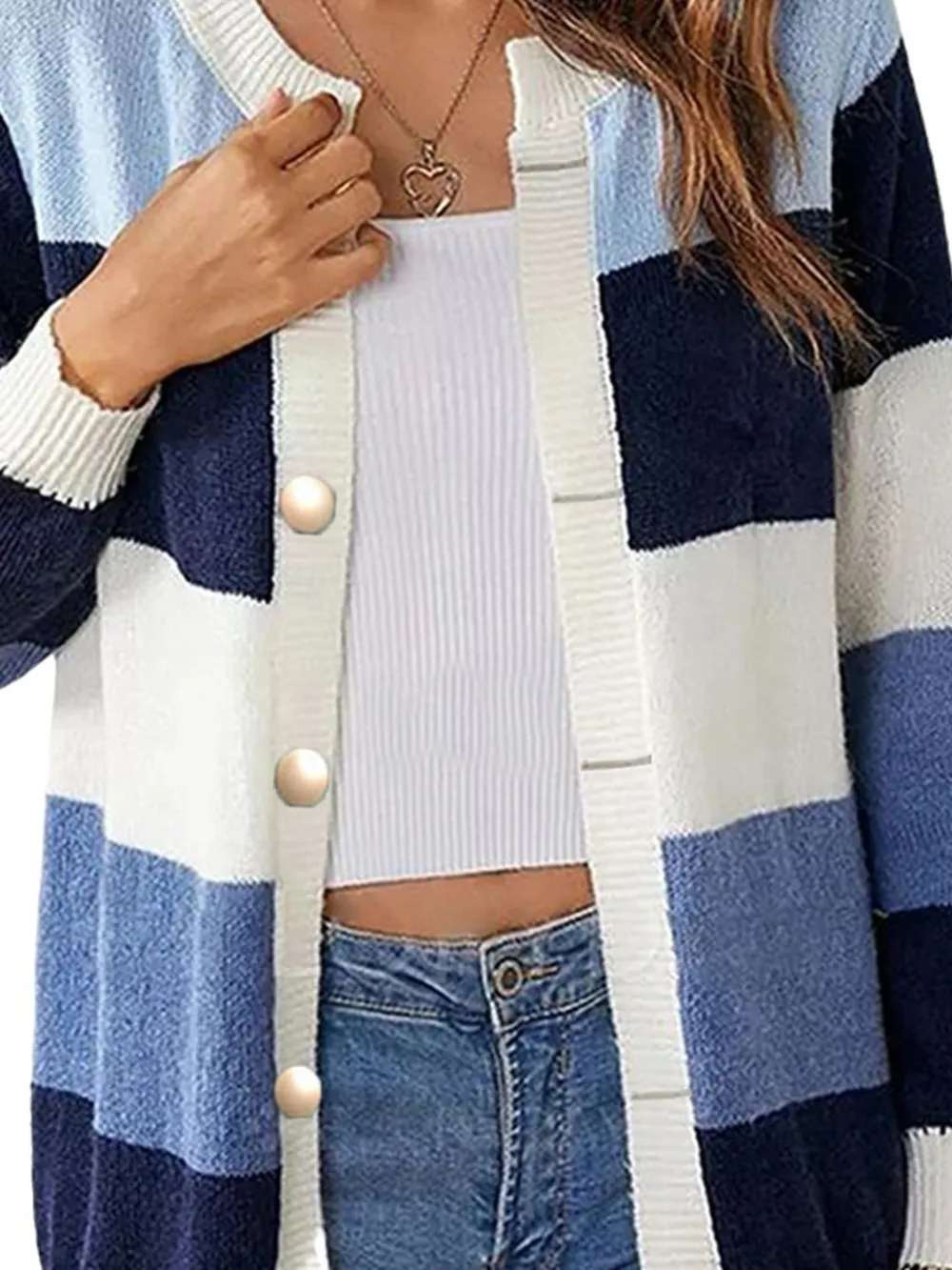 Color Block Button-Up Knit Cardigan, image 12