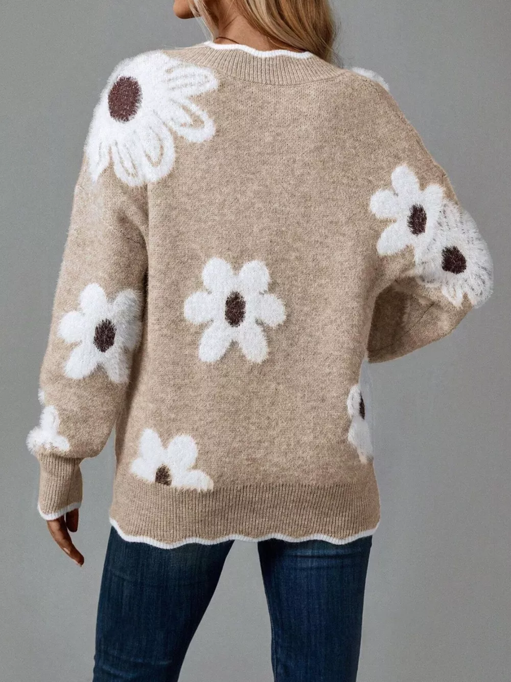 Floral V-Neck Long Sleeve Sweater, image 11