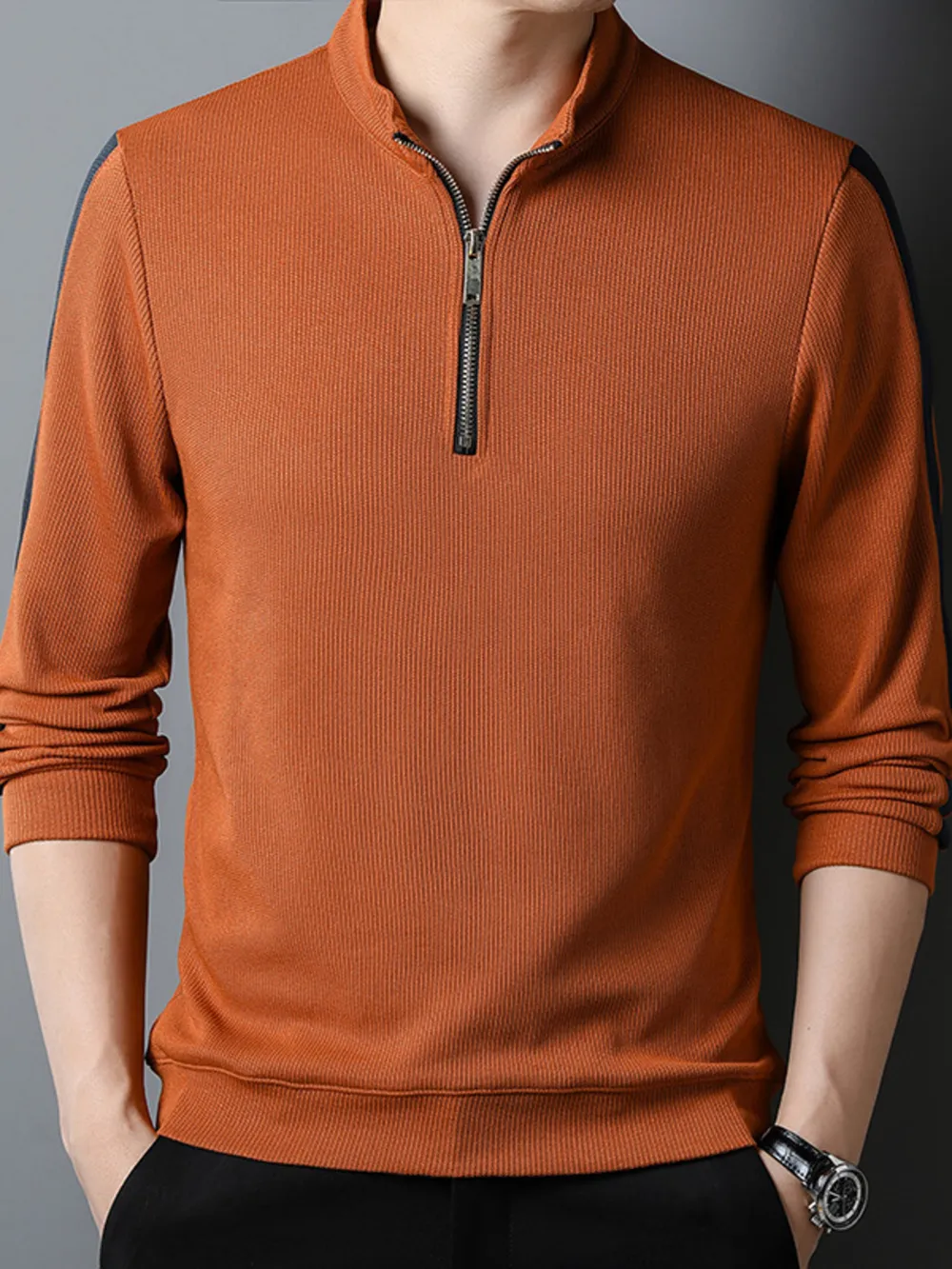 Men's Plus Size Quarter Zip Long Sleeve Polo, image 8