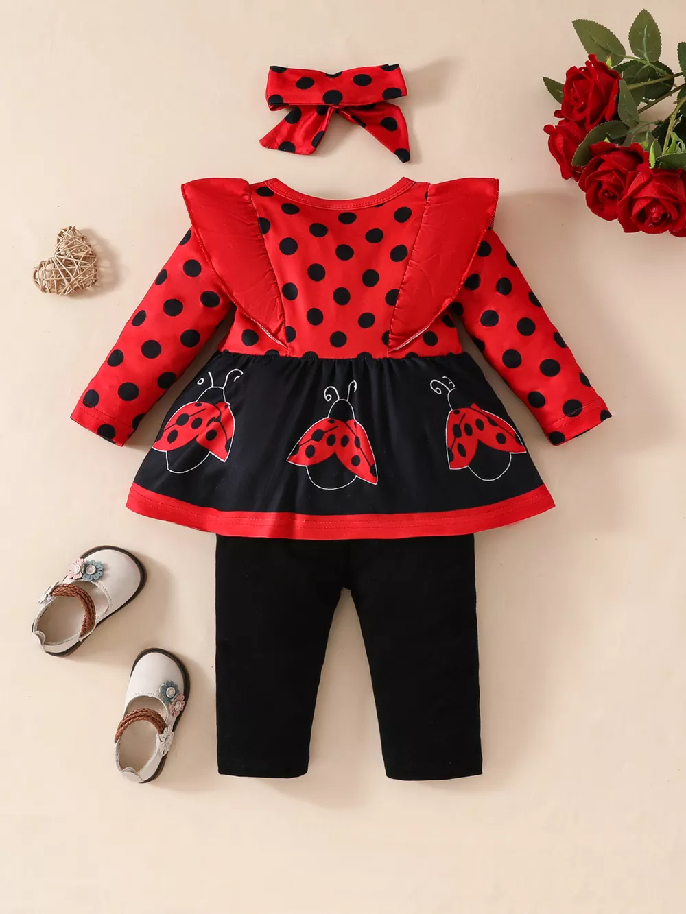 Children's Ruffled Top and Pants Set with Headband