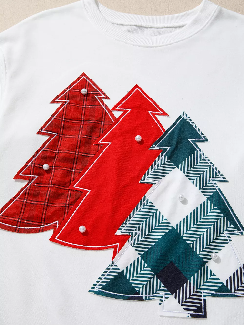 Pearl Plaid Christmas Tree Patched Drop Shoulder Sweatshirt, image 5
