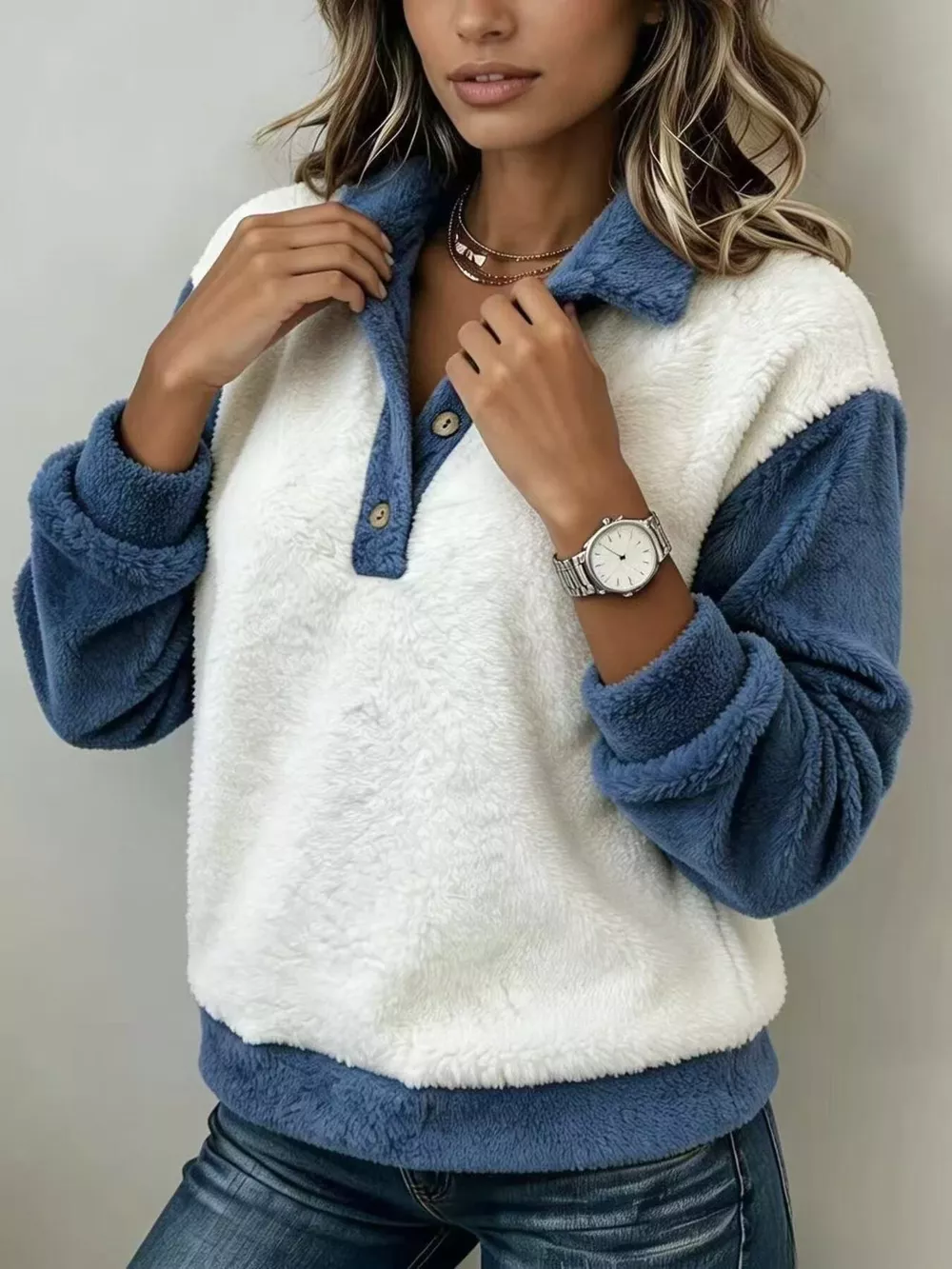 Color-Block Fuzzy Sweatshirt, image 3