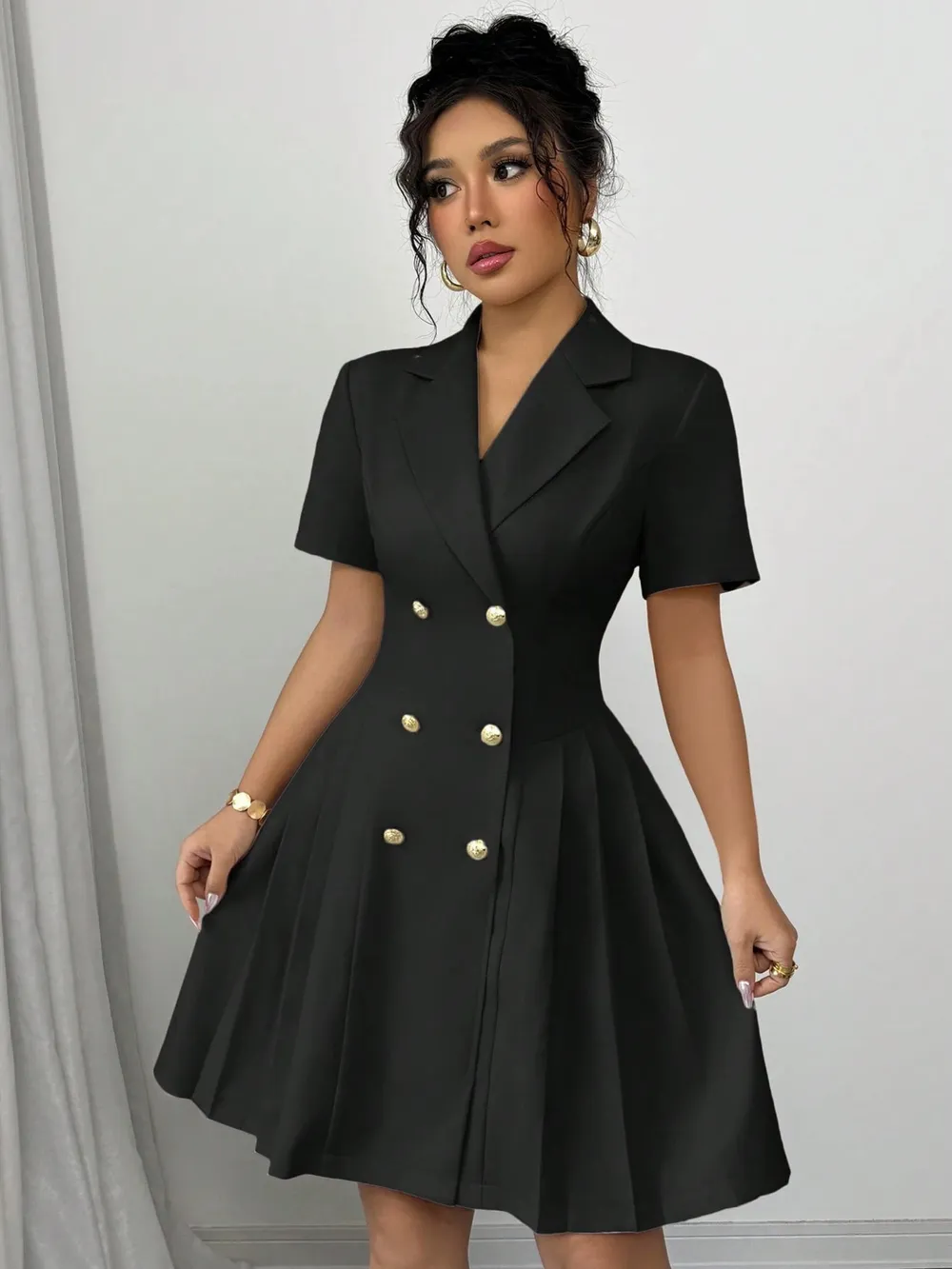 Double-Breasted Short Sleeve Dress, image 2