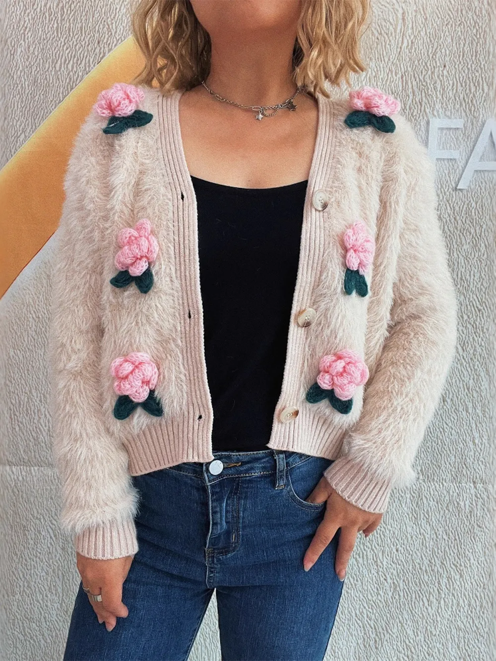Flower Fuzzy Button-Up Cardigan, image 5