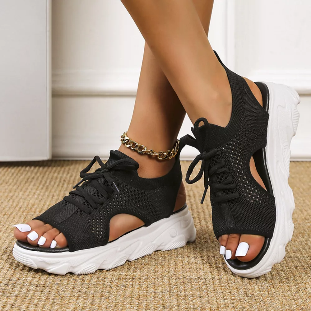 Breathable Mesh Lace-Up Platform Sandals, image 2