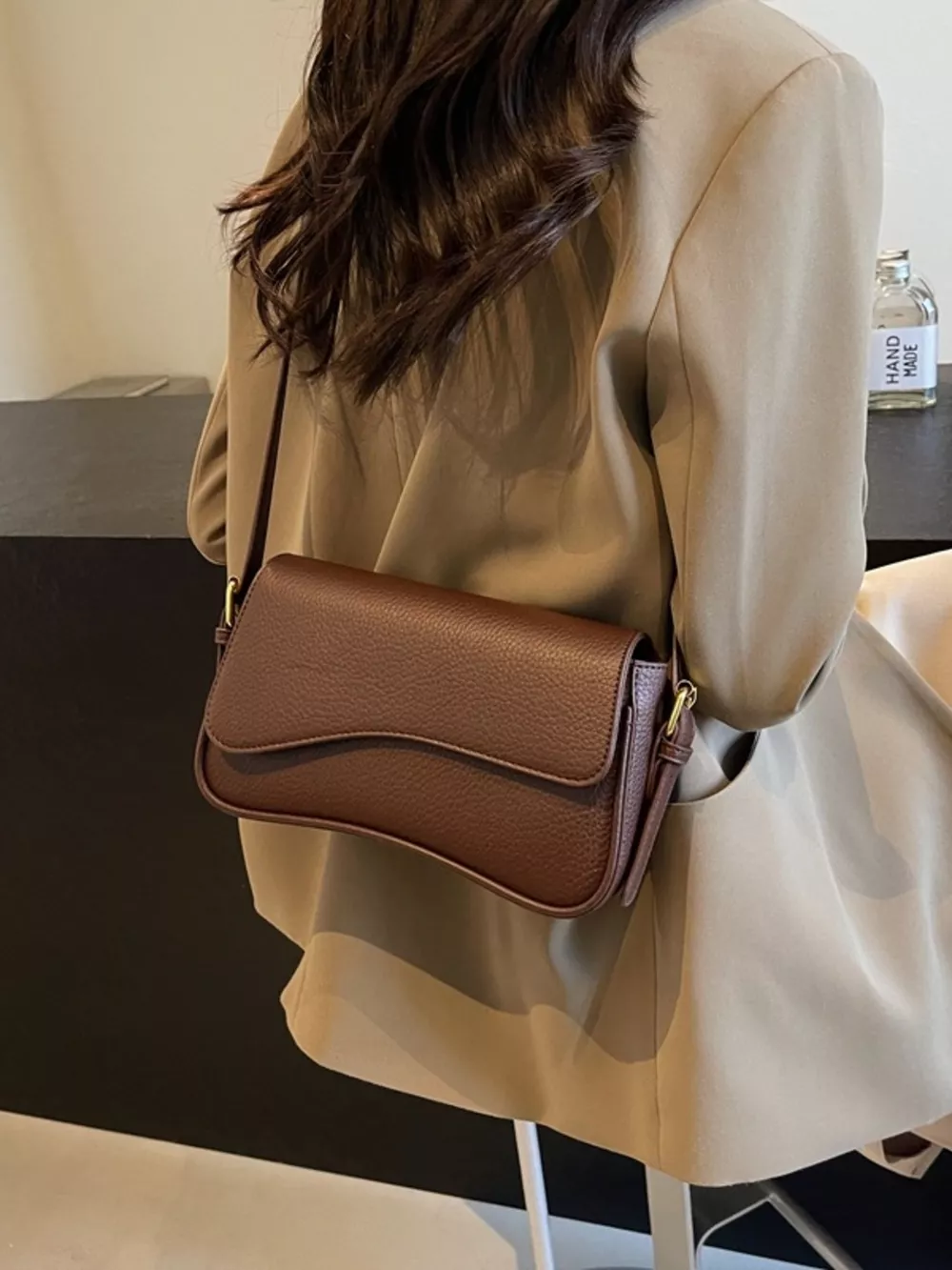 Solid Color Leather Crossbody Bag, image 8