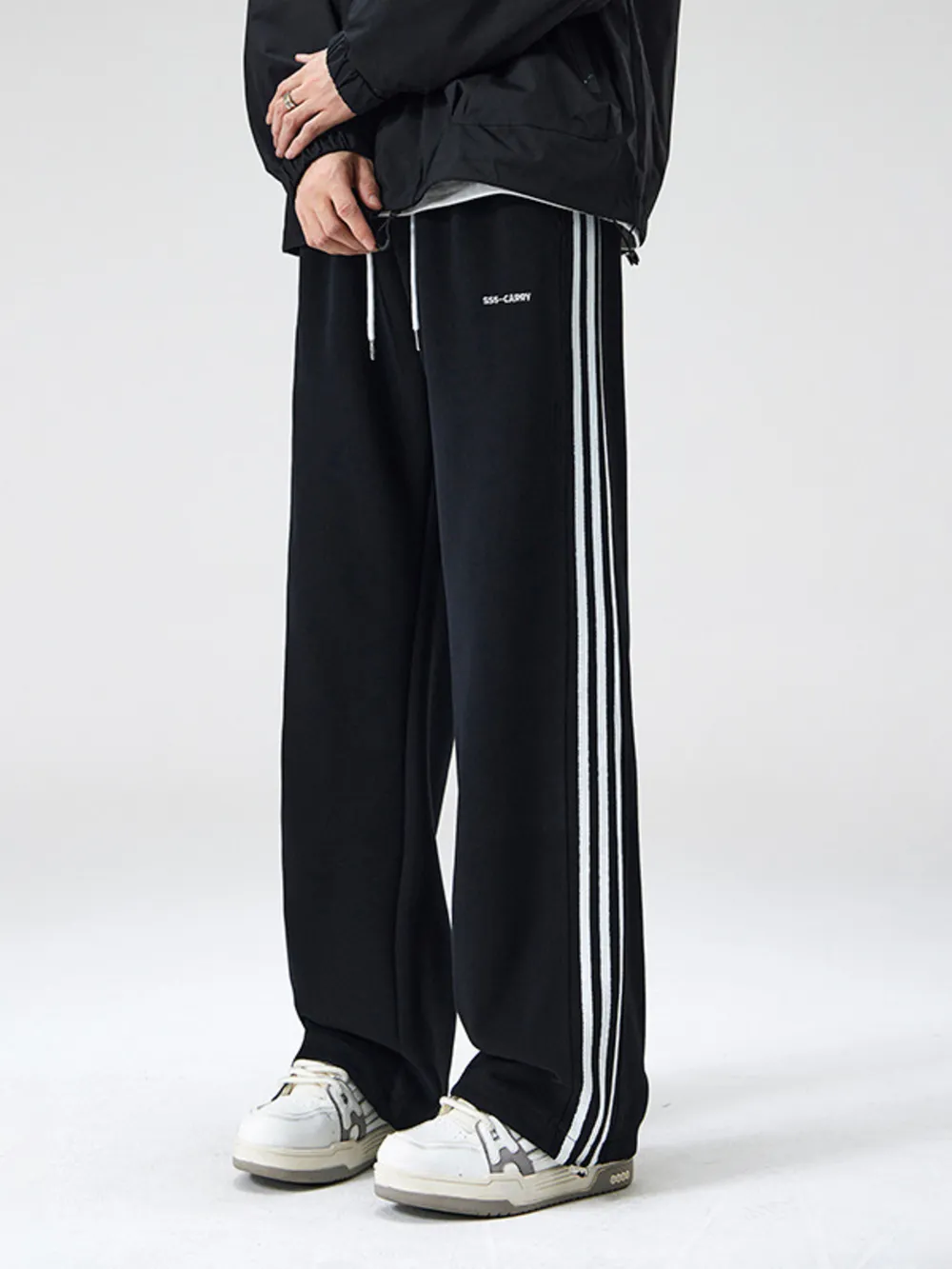 Men's Plus Size Drawstring Striped Wide Leg Pants