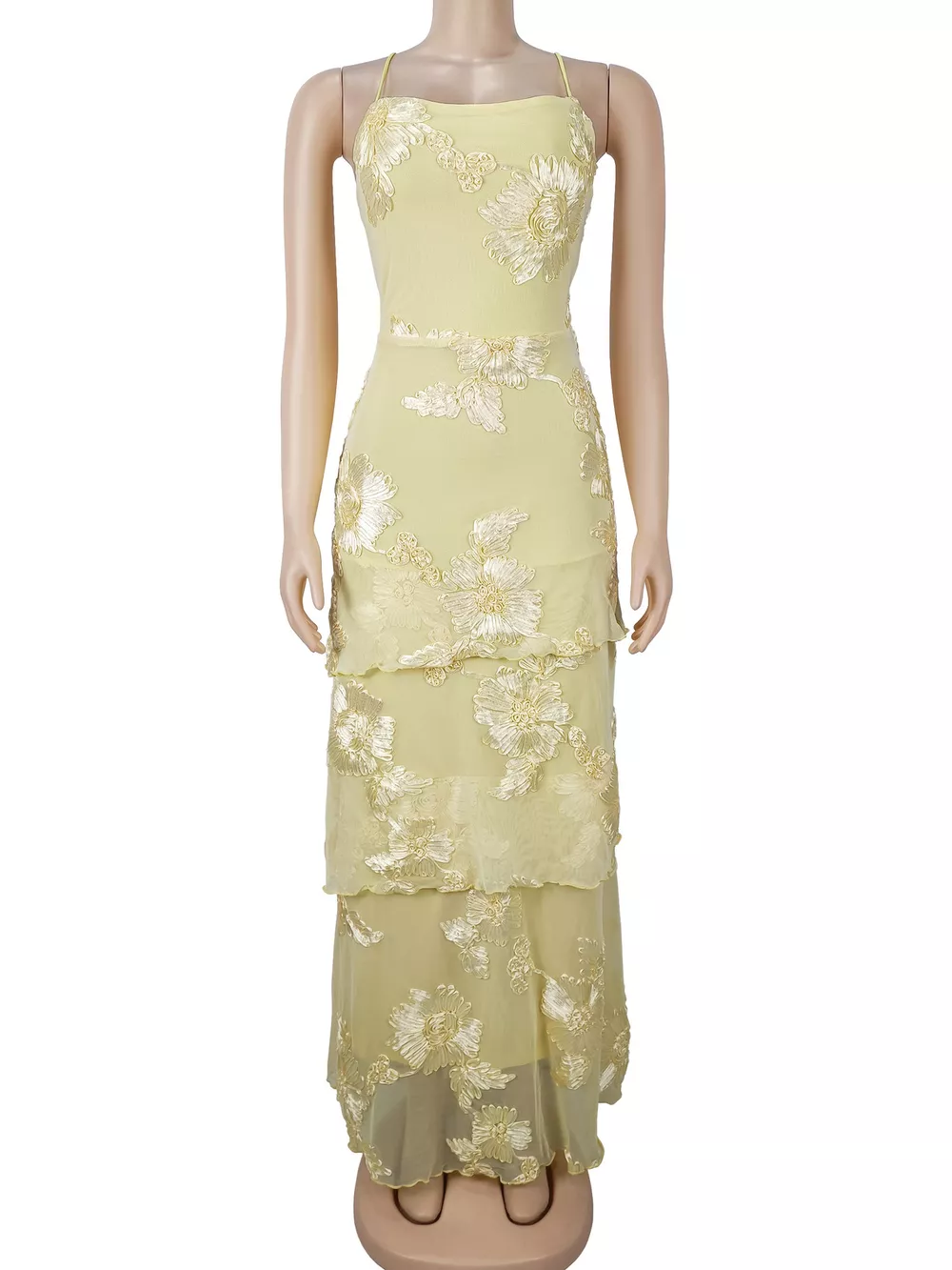 Floral Applique Tiered Maxi Dress with Lace Up Detail, image 10
