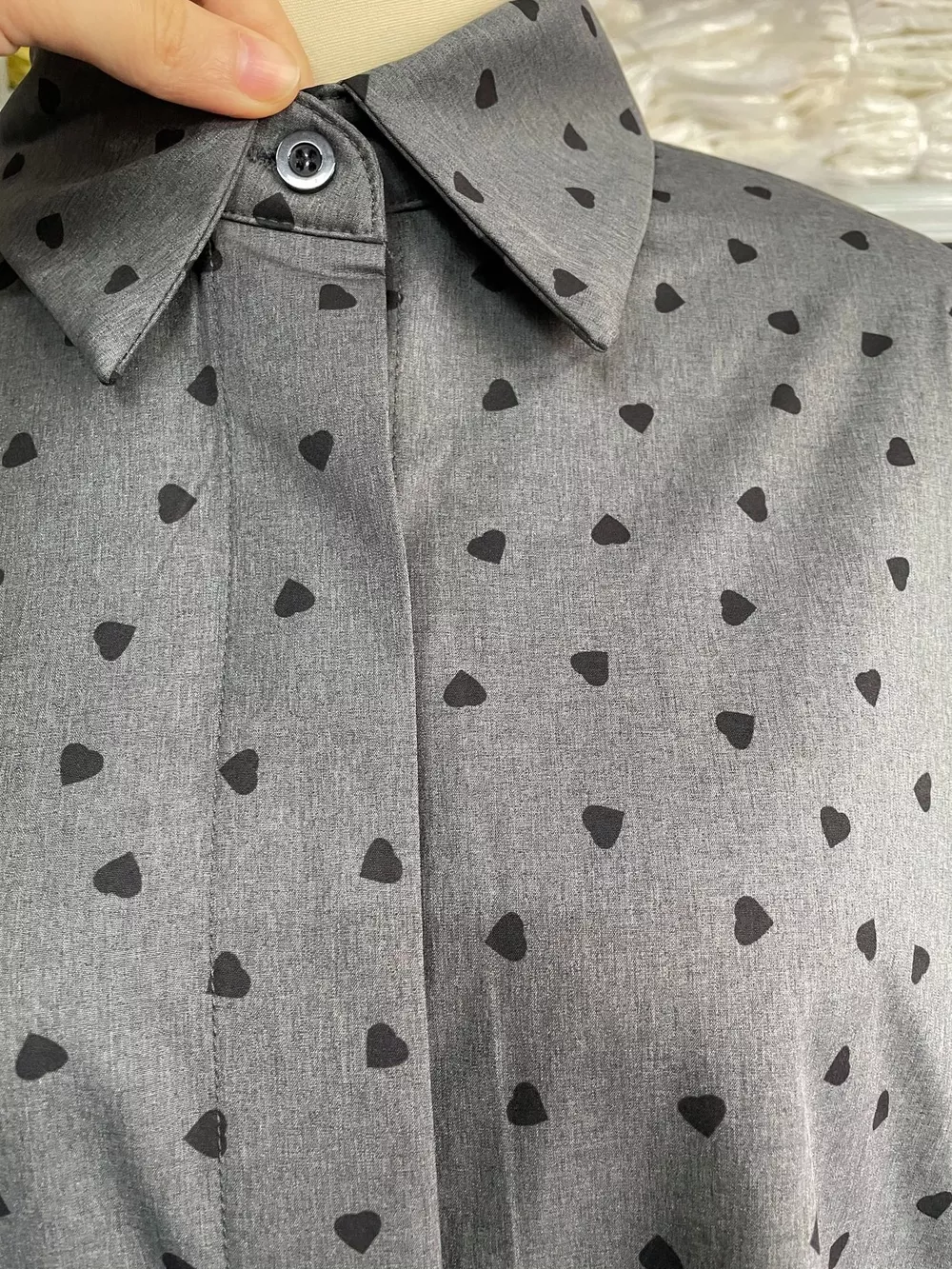 Heart Print Button Up Flounce Sleeve Shirt, image 6