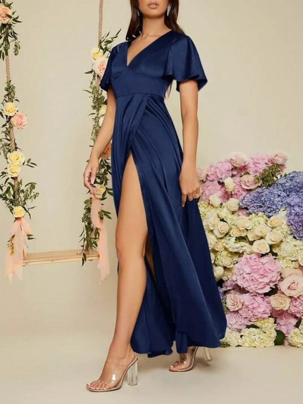 Flutter Sleeve Slit Maxi Dress, image 3