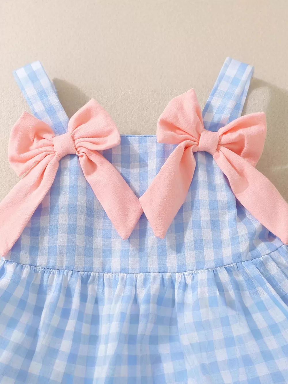 Children's Layered Ruffle Gingham Dress with Bows, image 2