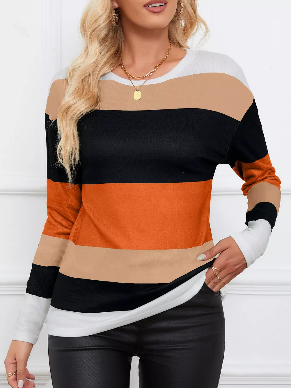 Leopard Color Block Striped Knit Top, image 8