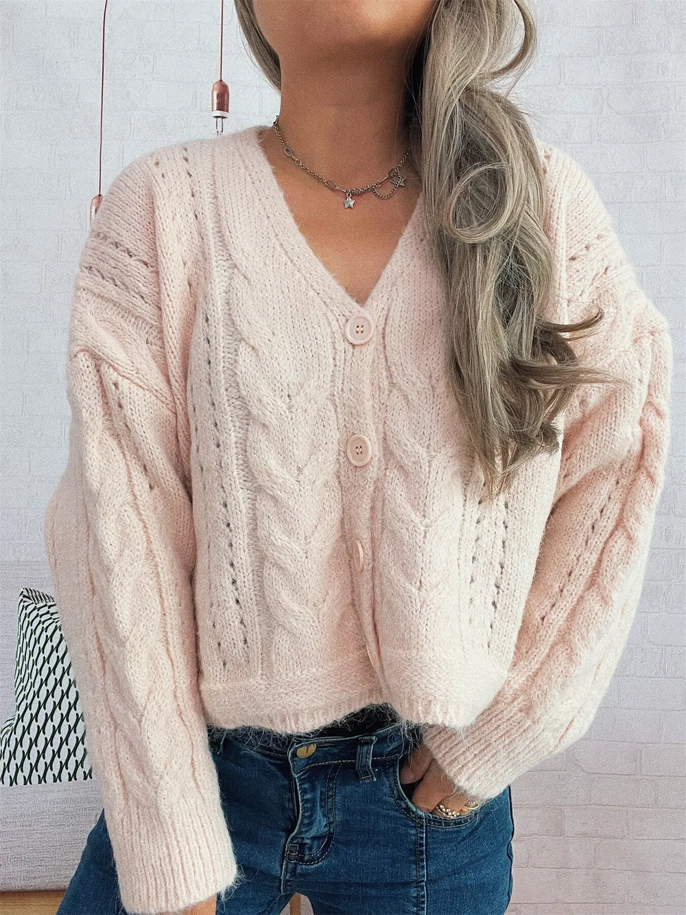 Cable Knit Button-Up Cardigan, image 11