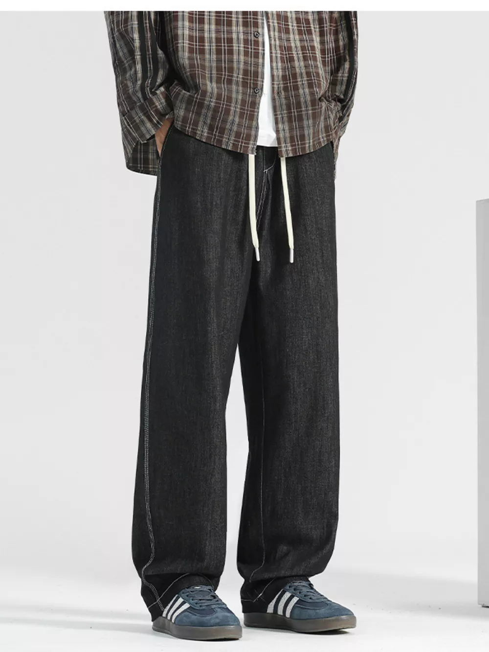 Men's Plus Size Wide Leg Drawstring Jeans