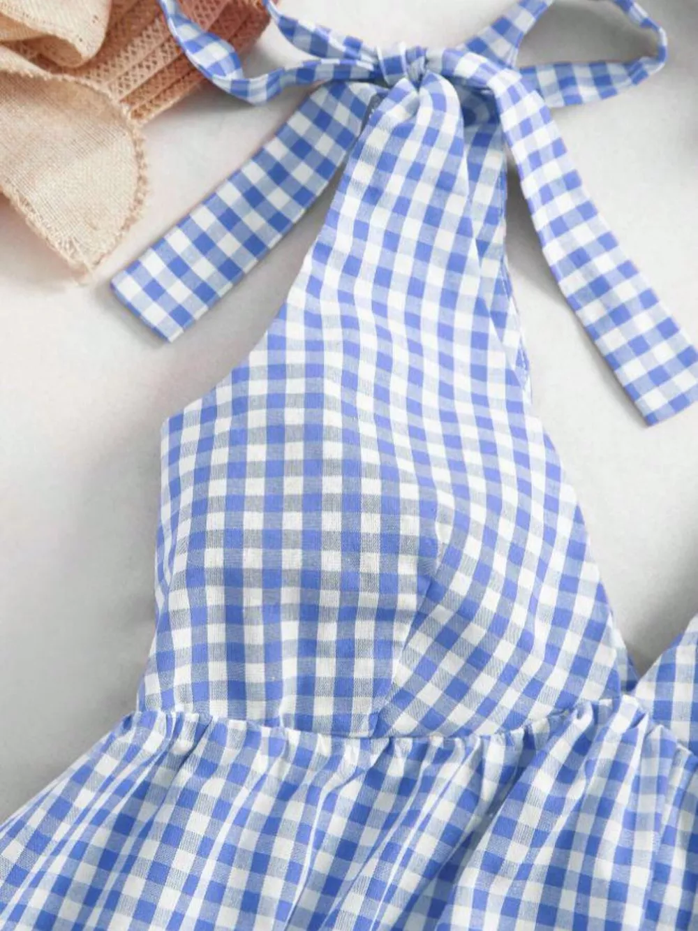Gingham Tie-Shoulder Ruffle Hem Mini Dress, image 10