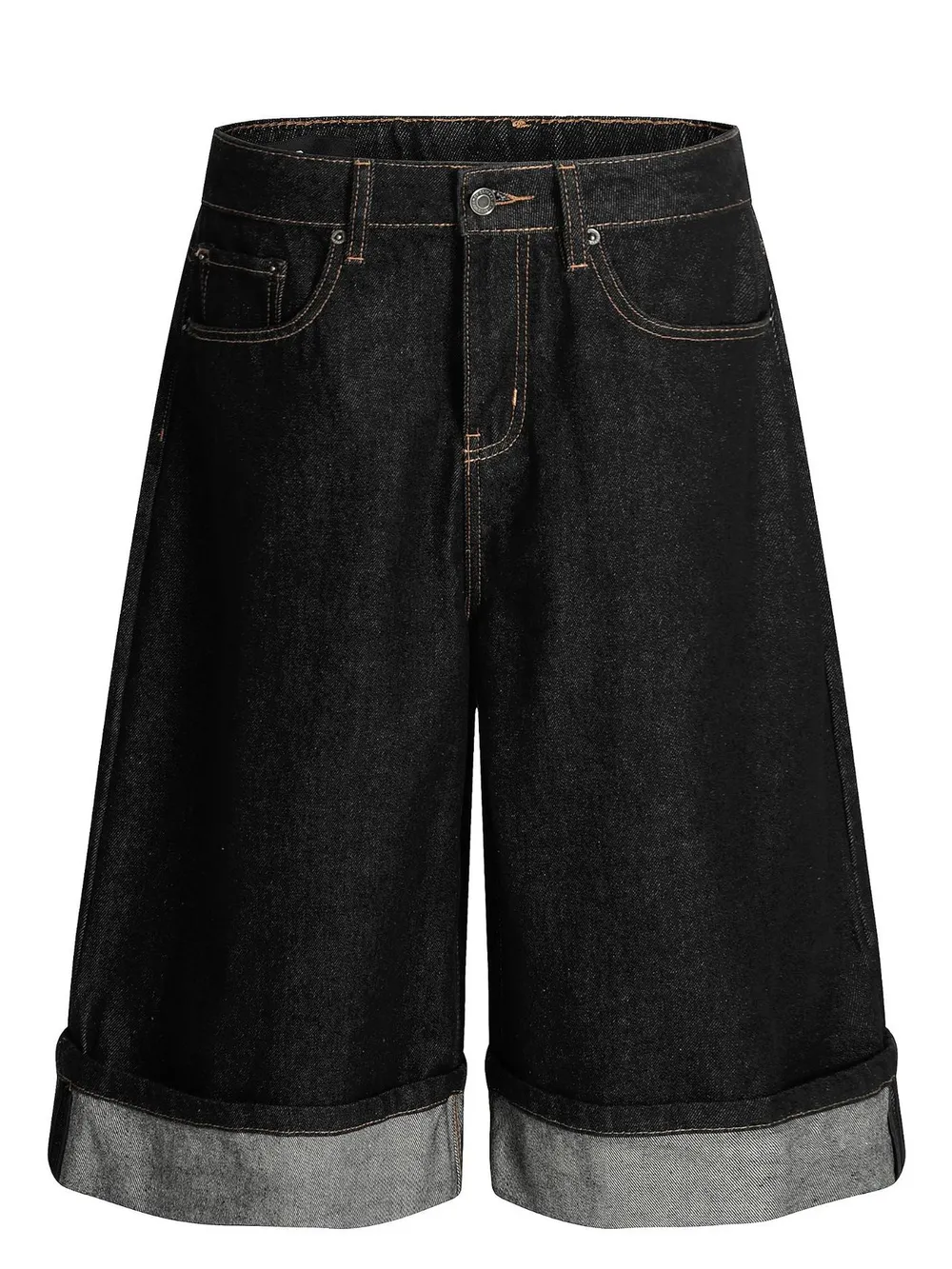 Men's Baggy Denim Shorts with Cuffed Hem