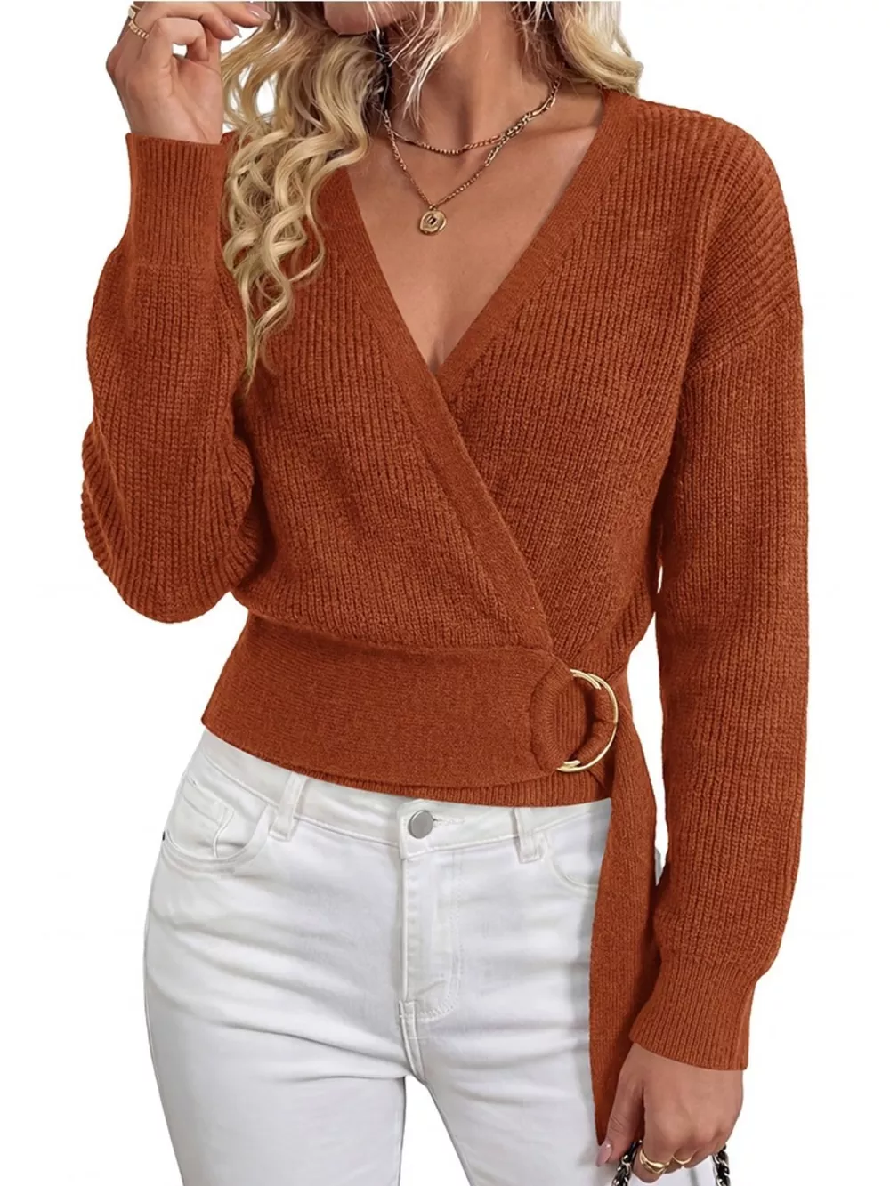 Metal Ring Detail Dropped Shoulder Sweater, image 5